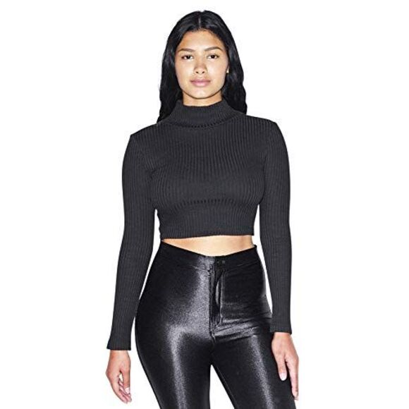 American Apparel Tops - American Apparel Women Thick Rib Long Sleeve Crop Turtleneck, Black, Small,